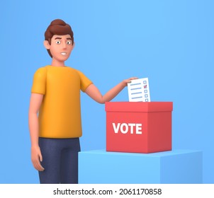 3d render of a young man putting ballot paper into vote box. Election campaign, vote concept - Powered by Shutterstock