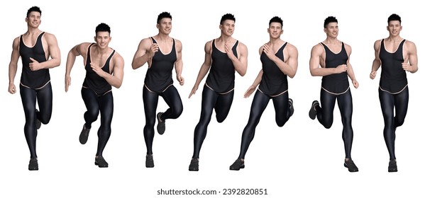 3D Render : A young man is running on the white background, isolated, for graphic resource, clipping path included
