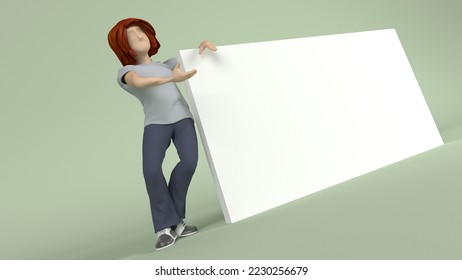 3D Render of a Young person presenting to empty copyspace