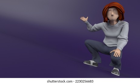 3D Render of a Young person presenting to empty copyspace
