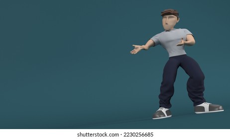 3D Render of a Young person presenting to empty copyspace