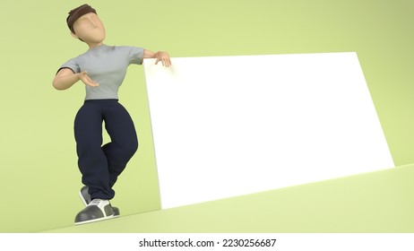 3D Render of a Young person presenting to empty copyspace