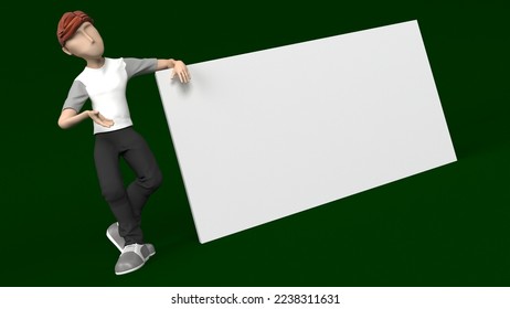 3D Render of a Young person presenting to empty copyspace