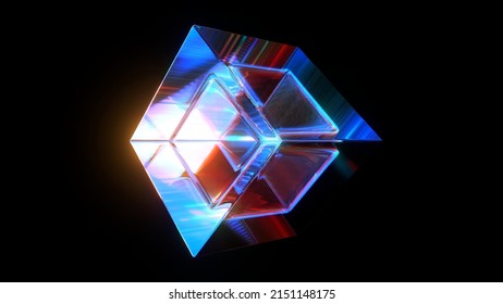 3d Rendered Abstract Glass Cube With Another Cube Inside. Detailed Reflection And Dispersion