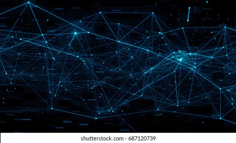 3d Rendered Abstract Plexus Shapes. Connection And Web Concept. Digital, Communication And Technology Background With Lines And Dots.