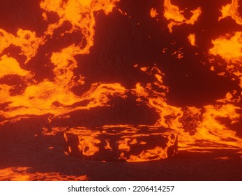 3D Rendered Abstract Volcanic Molten Rock Podium