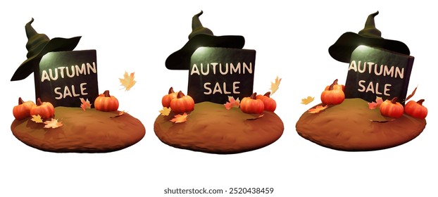 3D rendered autumn sale promotion featuring a Halloween-inspired design, creating a festive seasonal atmosphere. Ideal for Autumn promotions, holiday sales and seasonal advertisements. - Powered by Shutterstock