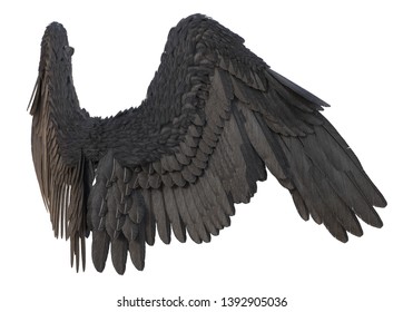 3D Rendered Black Fantasy Angel Wings on White Background - 3D Illustration