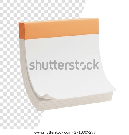 3D Rendered Blank Notepad or Calendar Pad with Curled Pages