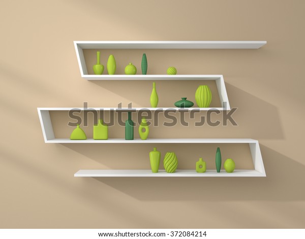 3d Rendered Bookshelves Decorative Ceramics Stock Illustration