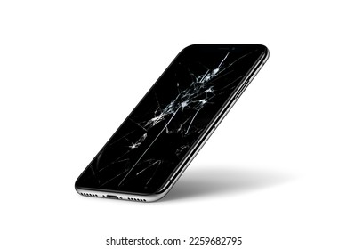 3D Rendered Broken Screen Mobile Phone - Smashed Screen Mobile Phone isolated on white background 
