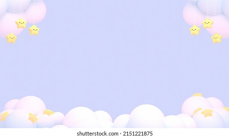 3d rendered cartoon adorable smiling hanging stars   clouds 