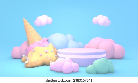 3d rendered cartoon podium with upside down ice cream. - Powered by Shutterstock