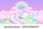 3d rendered cartoon rainbow land.