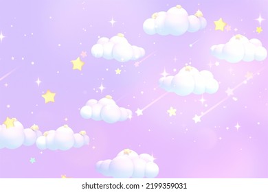 3d Rendered Cartoon Shooting Stars Lavender Purple Sky.