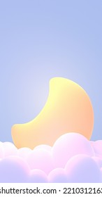3d rendered cartoon yellow crescent moon the soft pastel clouds 