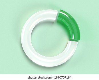 3D Rendered Chart With A Green Part And A Bright Part. Illustration Of Ring Chart, Sustainable Progress. Visualization Of An Infographic, Segment, Or Success.