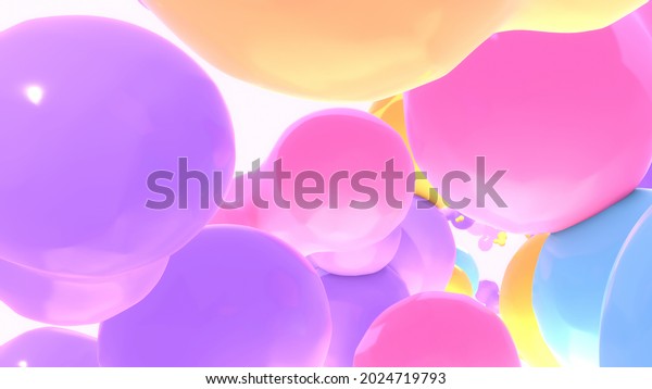 3d rendered colorful pink, orange, purple, blue, random sizes balls in the air wallpaper mural. 