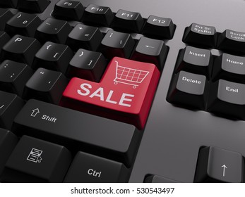 3d rendered computer keyboard button with sale text