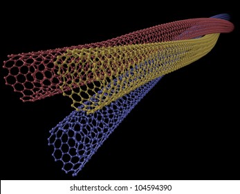 3d rendered conceptual image of carbon nanotubes twisted together to make a nano rope
