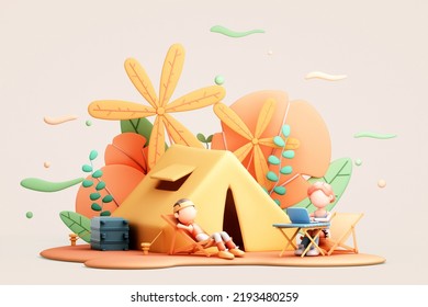 3D Rendered Cute Cartoon Scene