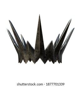 A 3D Rendered Dark Fantasy Iron Crown With Spikes Isolated On A White Background. 3D Model 