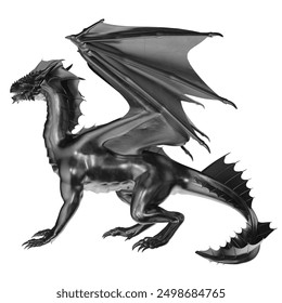 3d rendered dark silver dragon statue isolated on a white background