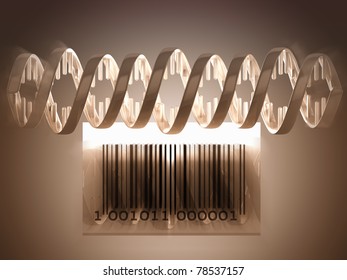 3D rendered DNA structure and barcode