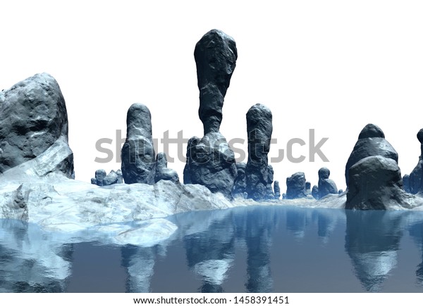 3D Rendered Fantasy Alien\
Landscape With Abstract Formations on White Background - 3D\
Illustration