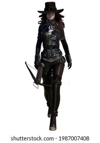 A 3d rendered fantasy character as a steampunk assassin. An illustration isolated on white background