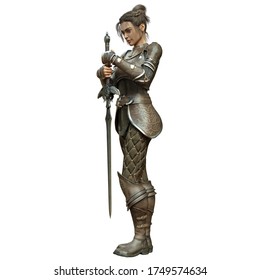 3D Rendered Female Warrior Isolated On White Background Fighting With Sword - 3D Illustration