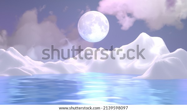 3d rendered full\
moon and sea at\
night.