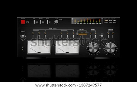 3D rendered generic amplifier design with reflection on a black background 