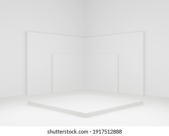 3D Rendered Geometric Stage. White Corner Background