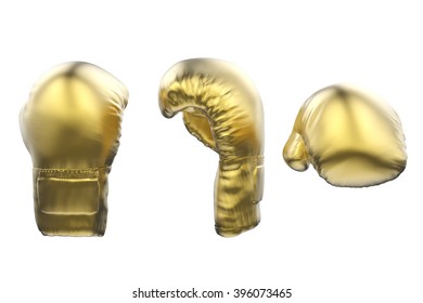 3d Rendered Golden Boxing Gloves On White Background