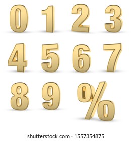 3D rendered golden numbers isolated on white