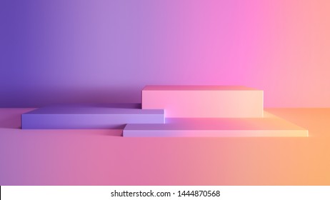 3D rendered gradient cubes in soft pastel colors  Geometric shapes composition and empty space for product design show  Minimalistic banner background 