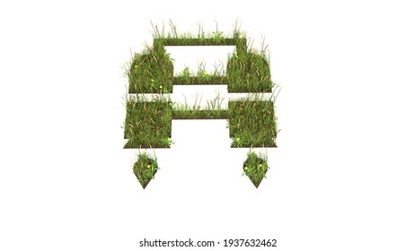 3d Rendered Grass Field With Colorful Flowers In Shape Of Symbol Of Jet Pack For Flying With Ground Isolated On White Background