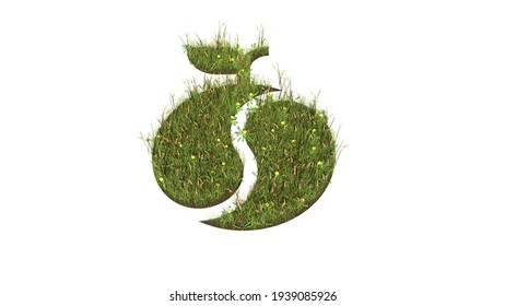 3d rendered grass field with colorful flowers in shape of symbol of biotechnology apple yin yang with ground isolated on white background