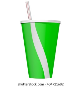 3D Rendered Green Soda Cup With Straw Isolated On White. Ideal For Use As Clip Art Or An Icon Image.