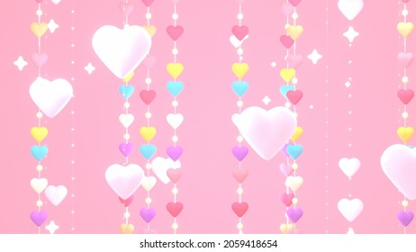 3d Rendered Heart String Lights On Pink Background.