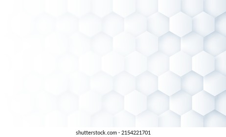 3D Rendered Hexagonal Structure White Abstract Background. Three Dimensional Hexagon Blocks Nano Technology Molecular Grid 4K 8K Very High Definition Light Grey Wallpaper. Futuristic Sci Abstraction