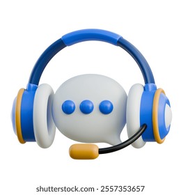 A 3D rendered icon depicting a headset and a chat bubble. Represents customer support and communication. - Powered by Shutterstock