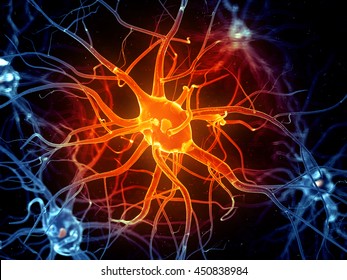 3d weergegeven illustratie van een actieve zenuwcel