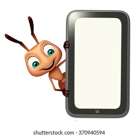 3d Rendered Illustration Of Ant Cartoon Character With Mobile