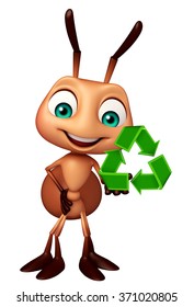 3d Rendered Illustration Of Ant Cartoon Character With Recycle Sign