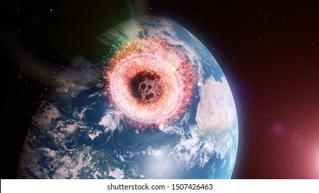 3d rendered illustration of an asteroid impacts earth