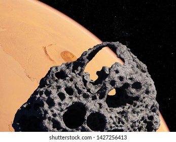 3d rendered illustration of an asteroid infront of mars