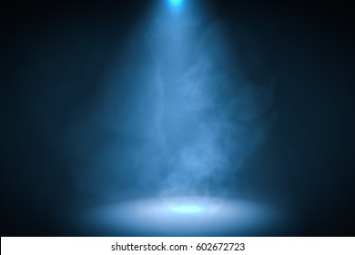 3D Rendered Illustration Of Blue Spotlight Background With Smoke.