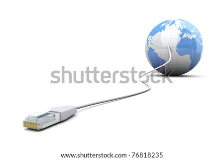 3D rendered Illustration. A cable connected World. Isolated on white.